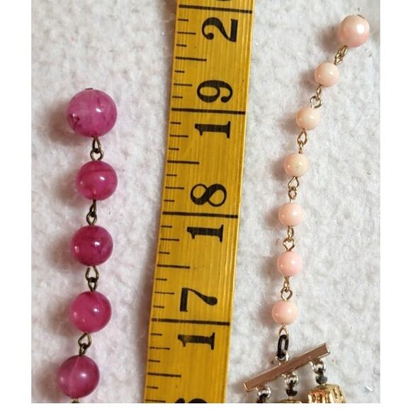 Vtg Pink Necklace Clip Screwback Earrings Lot Bead Multi Strand Japan Hong Kong - Picture 5 of 6